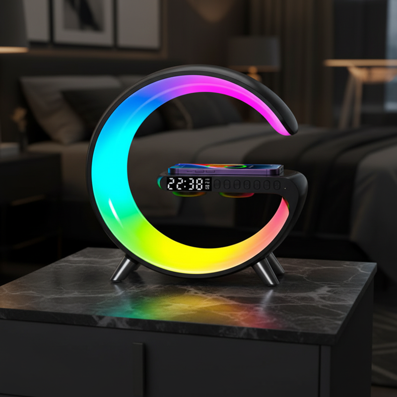Intelligent G Shaped LED Lamp Bluetooth Speaker  Wireless Charger Atmosphere Lamp App Control For Bedroom Home Decor