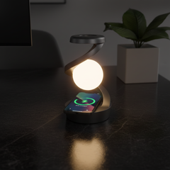 Rotating Moon Desk Lamp with Wireless Phone Charging, Sensor Control, and Night Light Function